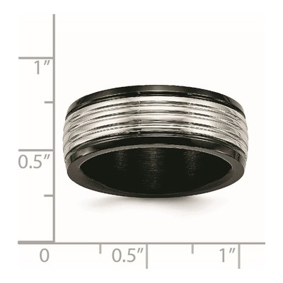 Black Stainless Steel 8mm Grooved Wedding Band – view 7