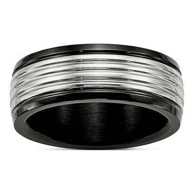 Black Stainless Steel 8mm Grooved Wedding Band