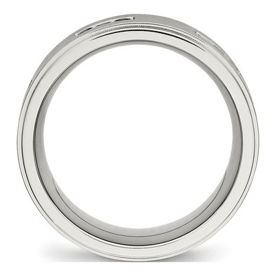 Stainless Steel CZ Ridged Wedding Band – view 3