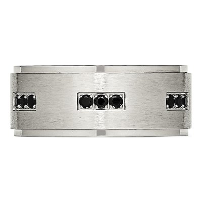 Stainless Steel CZ Ridged Wedding Band – view 4
