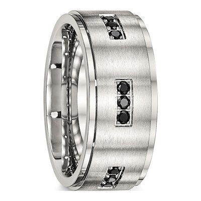 Stainless Steel CZ Ridged Wedding Band – view 5