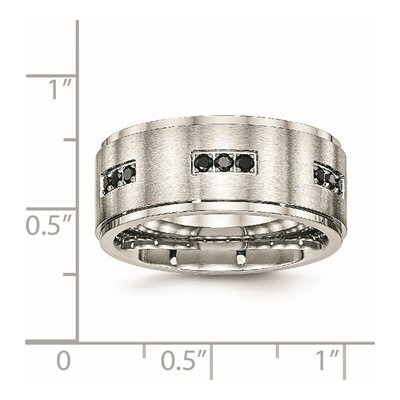 Stainless Steel CZ Ridged Wedding Band – view 7