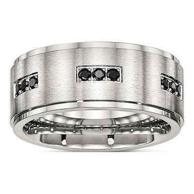 Stainless Steel CZ Ridged Wedding Band