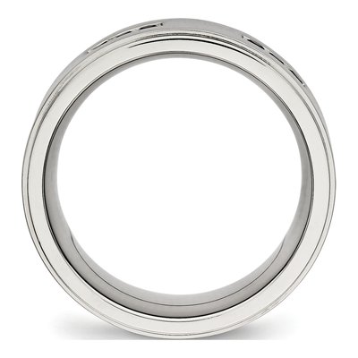 Stainless Steel CZ Ridged Wedding Band – view 3