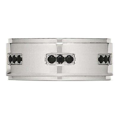 Stainless Steel CZ Ridged Wedding Band – view 4