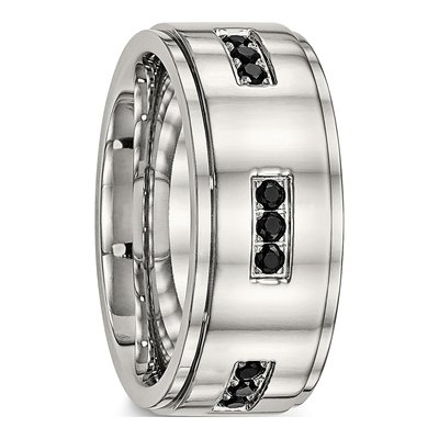 Stainless Steel CZ Ridged Wedding Band – view 5