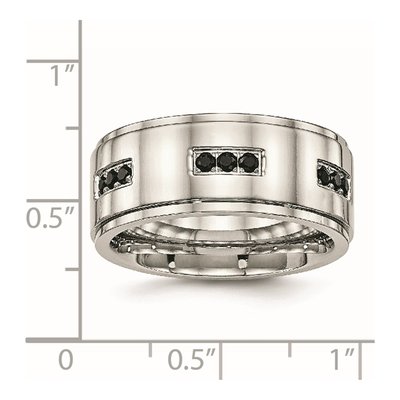 Stainless Steel CZ Ridged Wedding Band – view 7