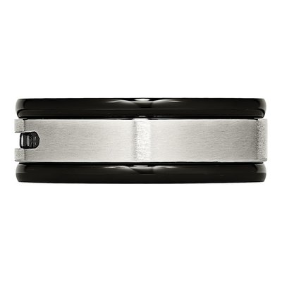 Black Stainless Steel CZ Grooved Wedding Band – view 4