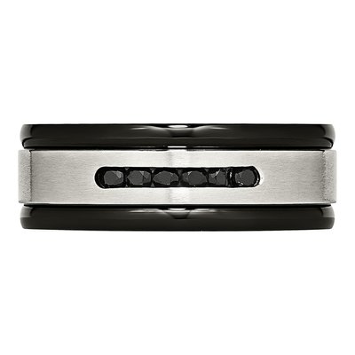 Black Stainless Steel CZ Grooved Wedding Band – view 5