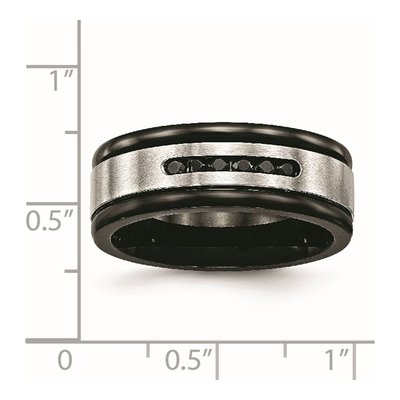 Black Stainless Steel CZ Grooved Wedding Band – view 8