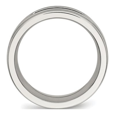 Stainless Steel CZ Grooved Wedding Band – view 3