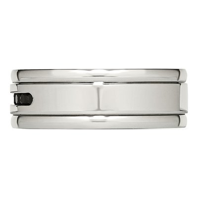 Stainless Steel CZ Grooved Wedding Band – view 4