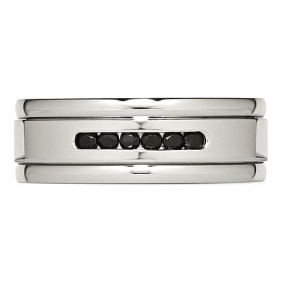 Stainless Steel CZ Grooved Wedding Band – view 5