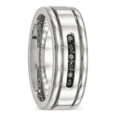 Stainless Steel CZ Grooved Wedding Band – view 6