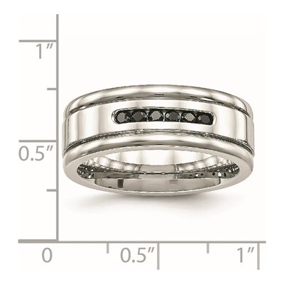 Stainless Steel CZ Grooved Wedding Band – view 8