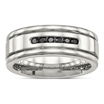 Stainless Steel CZ Grooved Wedding Band