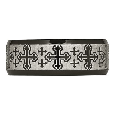 Men's Stainless Steel Black IP Cross Band Ring – view 4