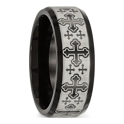 Men's Stainless Steel Black IP Cross Band Ring – view 5