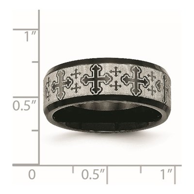Men's Stainless Steel Black IP Cross Band Ring – view 7