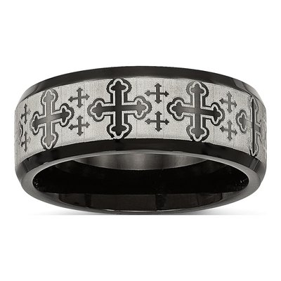 Black Stainless Steel 8mm Cross Wedding Band