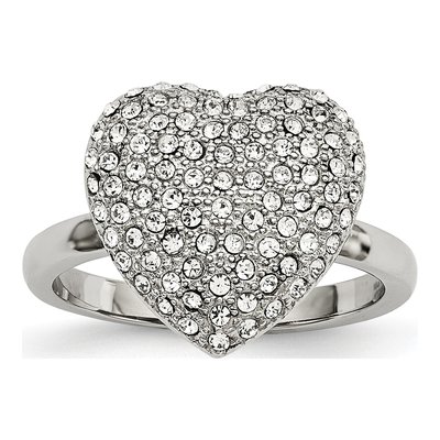 Stainless Steel Crystal Heart Ring