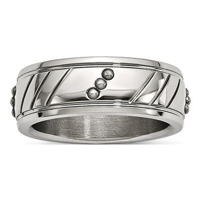 Stainless Steel Beaded Grooved Wedding Band