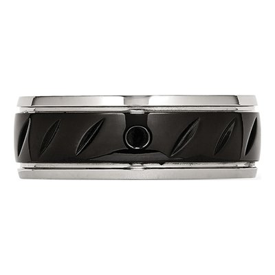 Black Stainless Steel 8mm Grooved Wedding Band – view 4