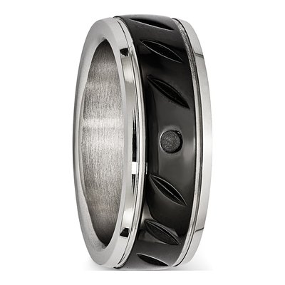 Black Stainless Steel 8mm Grooved Wedding Band – view 5