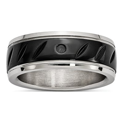 Black Stainless Steel 8mm Grooved Wedding Band