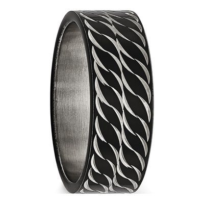 Black Stainless Steel Diamond-Cut Wedding Band – view 5