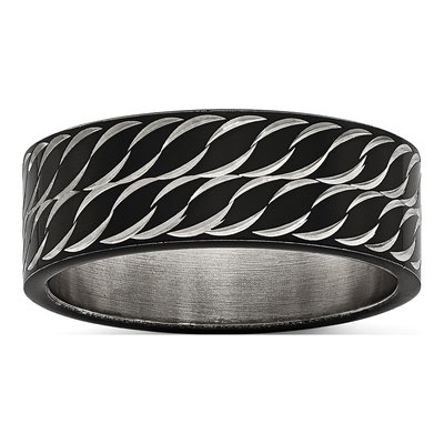 Black Stainless Steel Diamond-Cut Wedding Band