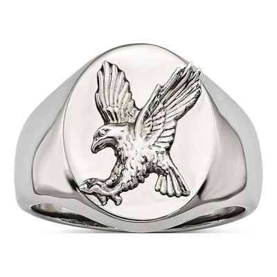 Men's Stainless Steel & Sterling Silver Eagle Ring