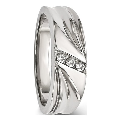 Stainless Steel CZ Wedding Band – view 6