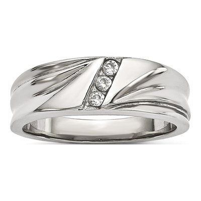 Stainless Steel CZ Wedding Band