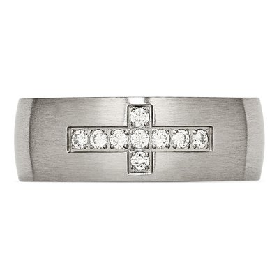 Black Stainless Steel CZ Cross Wedding Band – view 6