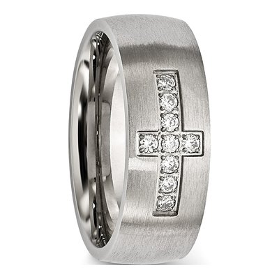 Black Stainless Steel CZ Cross Wedding Band – view 7
