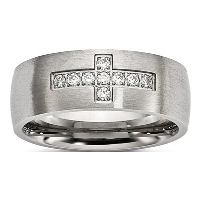 Black Stainless Steel CZ Cross Wedding Band