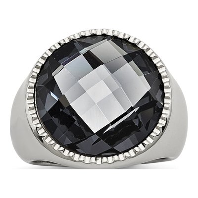 Stainless Steel Grey Glass Ring