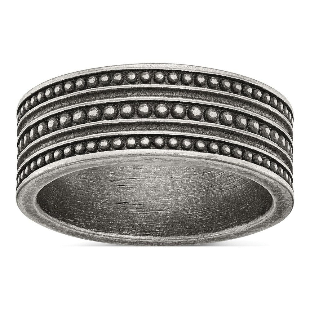 Men's Stainless Steel Gun Metal Beaded Band Ring