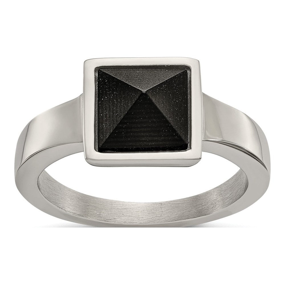 Stainless Steel Black Carbon Fiber Geometric Ring
