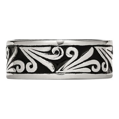 Stainless Steel 8mm Ridged Wedding Band – view 4