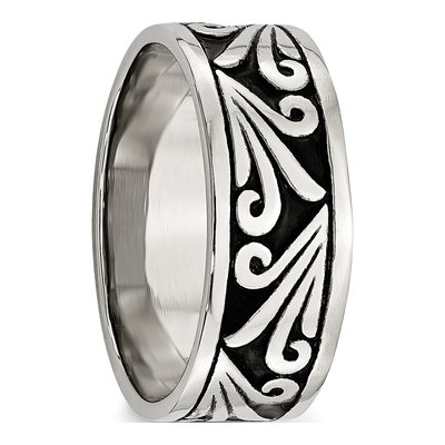 Stainless Steel 8mm Ridged Wedding Band – view 5