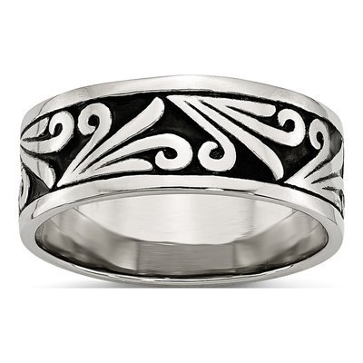 Stainless Steel 8mm Ridged Wedding Band