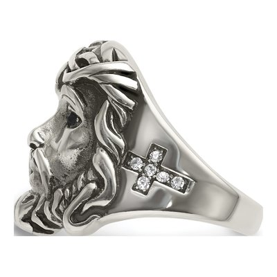 Men's Stainless Steel CZ Jesus Ring – view 5