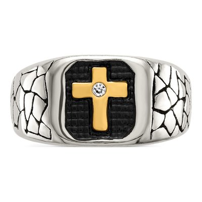 Men's Stainless Steel Crystal Cross Ring – view 4