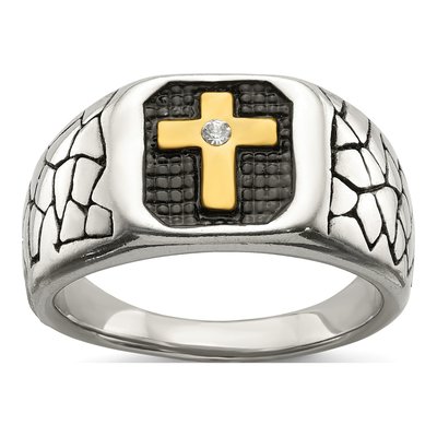 Men's Stainless Steel Crystal Cross Ring