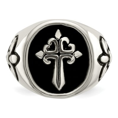Men's Stainless Steel Fleur de Lis Cross Ring – view 5