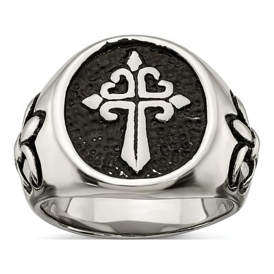 Men's Stainless Steel Fleur de Lis Cross Ring