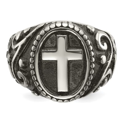 Men's Stainless Steel Antiqued Cross Ring – view 5