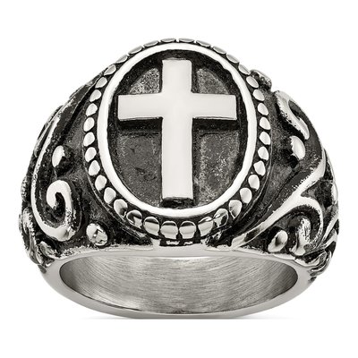 Men's Stainless Steel Antiqued Cross Ring